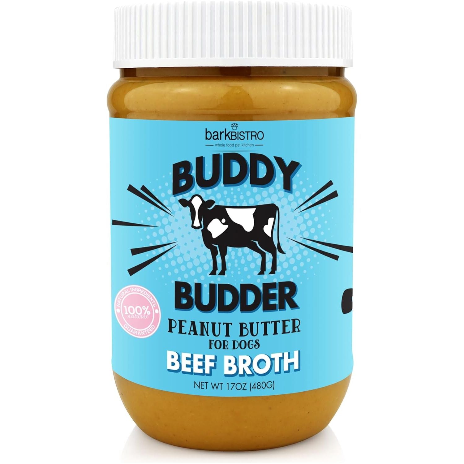 Bark Bistro Beef Broth BUDDY BUDDER - 100% Natural Dog Peanut Butter, Made in USA 17oz jar