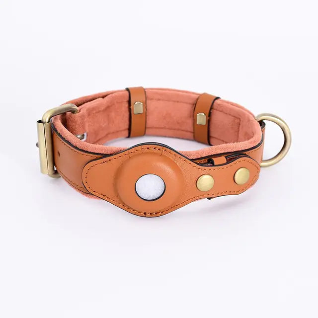 Leather Anti-Lost Dog Collar Brown S