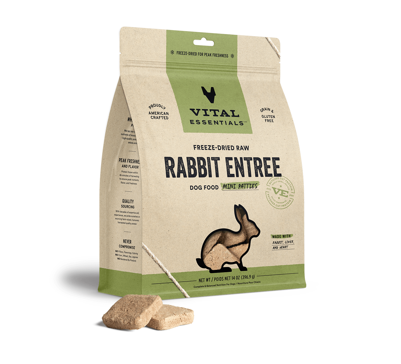 Vital Essentials Rabbit Entree Mini Patties Freeze-Dried Raw Dog Food