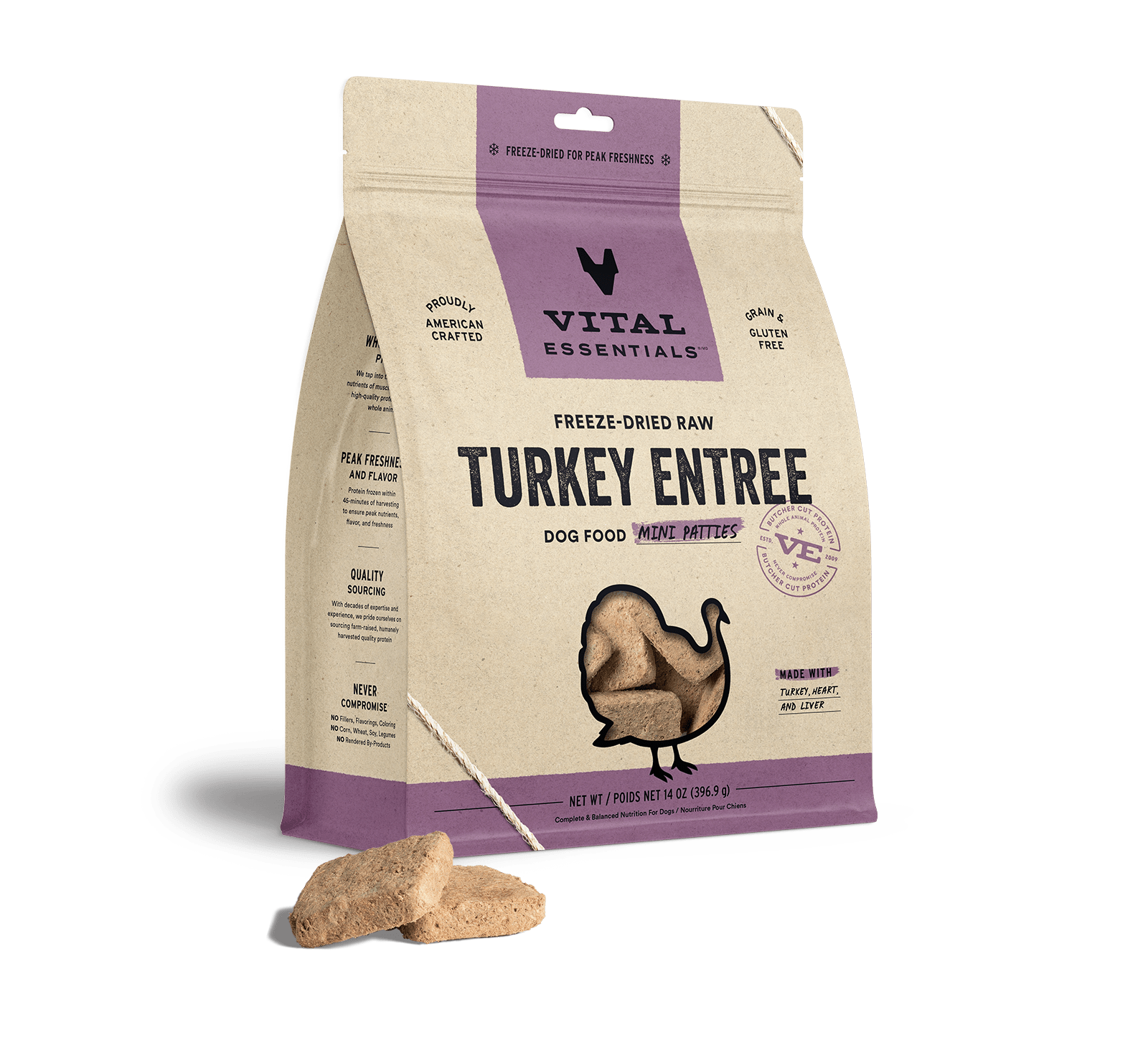 Vital Essentials Turkey Entree Mini Patties Freeze-Dried Raw Dog Food